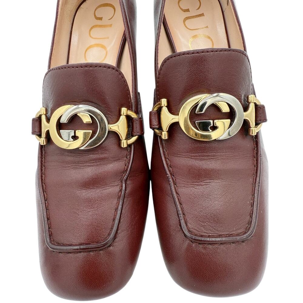 Gucci Zumi Interlocking GG Loafer Pumps EU 37 US 7 Bordeaux Burgundy Block Heel - Picture 4 of 16